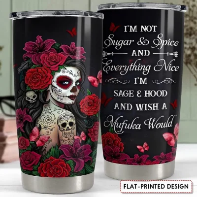 SANDJEST Sugar Skull Tumbler Sugar And Spice 20oz Tumblers with Lid Gift for Women Girl Friends Christmas Birthday