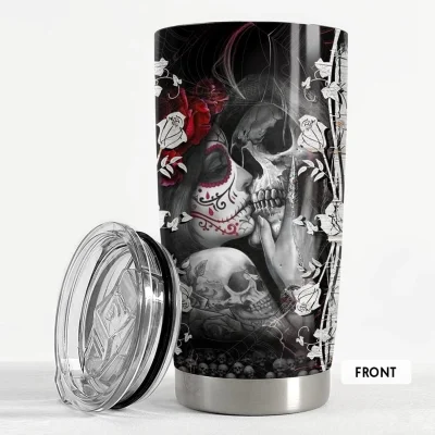 SANDJEST Skull Couple Tumbler Till Dead Do Us Part 20oz Stainless Steel Insulated Travel Mug Christmas Birthday Valentine Gift for Wife Husband Boyfriend Girlfriend Tattoo Lovers