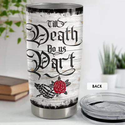 SANDJEST Skull Couple Tumbler Till Dead Do Us Part 20oz Stainless Steel Insulated Travel Mug Christmas Birthday Valentine Gift for Wife Husband Boyfriend Girlfriend Tattoo Lovers