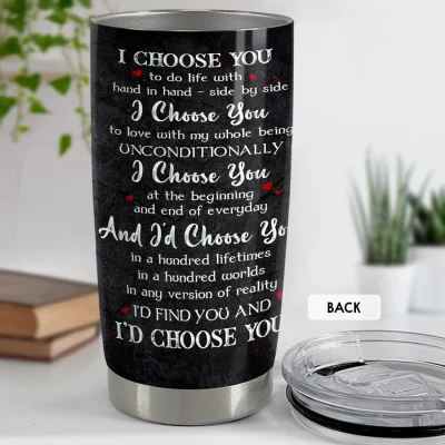 SANDJEST Skull Couple Tumbler I Choose You Tumblers 20 30 oz Stainless Steel Insulated Travel Mug Christmas Birthday Valentine Gift for Wife Husband Boyfriend Girlfriend Tattoo Lovers